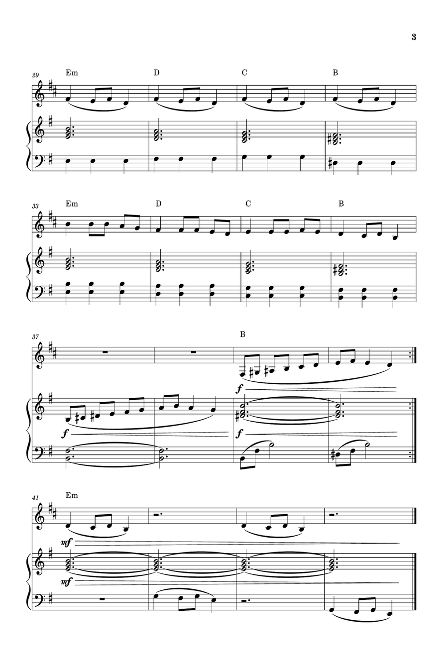 Carol of the Bells for French Horn and Piano (Very Easy - Beginner) in E minor - With Chords Piano scores gallery preview page 3