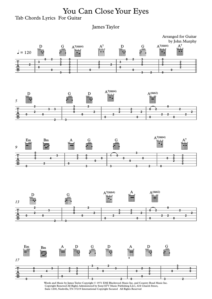 You Can Close Your Eyes Guitar Tablature scores gallery preview page 1