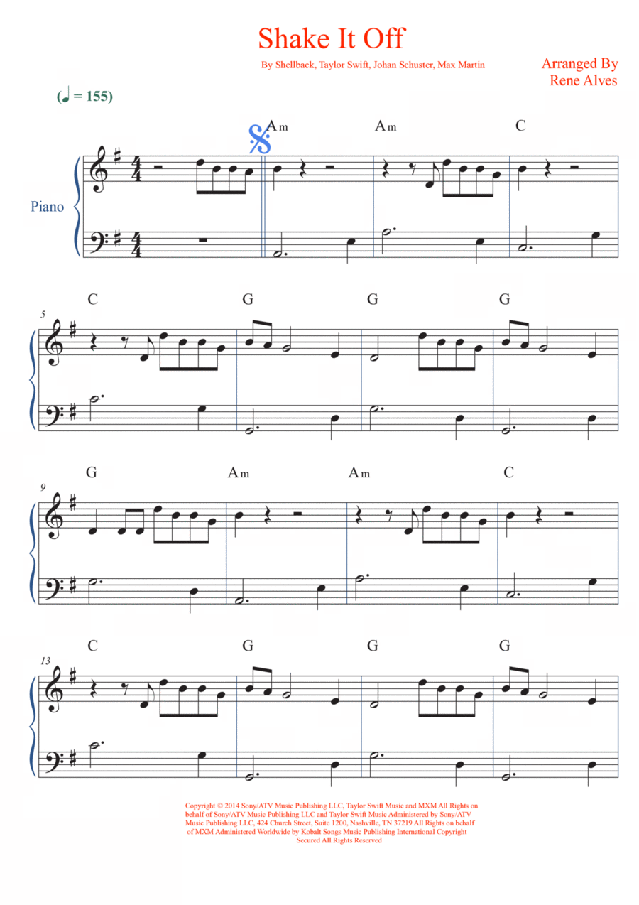 Shake It Off Easy Piano scores gallery preview page 1