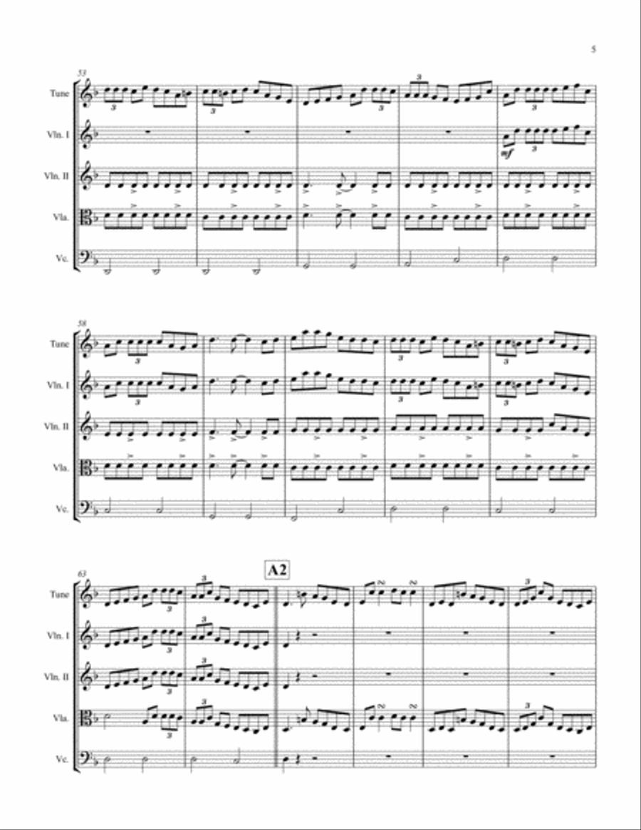 Jenny's Welcome Home To Charlie (reel) for Irish trad. melody player and string quartet String Quartet scores gallery preview page 5