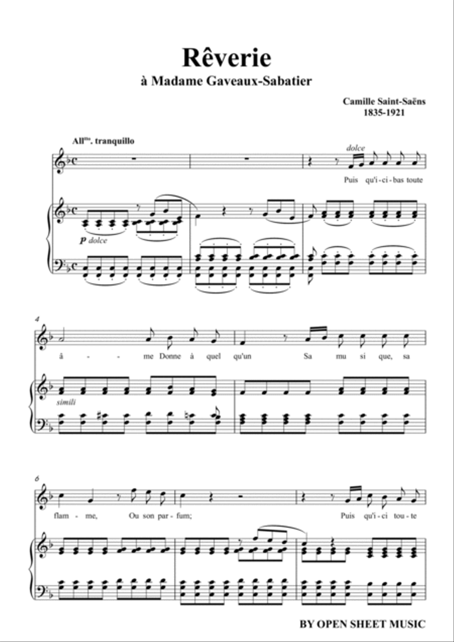 Saint-Saëns-Rêverie in F Major,for Voice and Piano Voice Solo scores gallery preview page 3