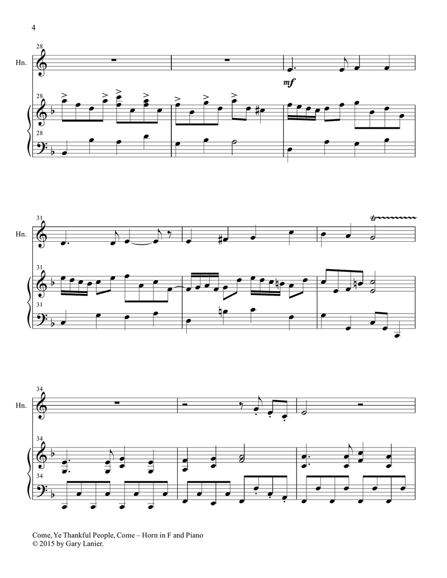 COME, YE THANKFUL PEOPLE, COME (Duet – Horn in F and Piano/Score and Parts) Brass Duet scores gallery preview page 5