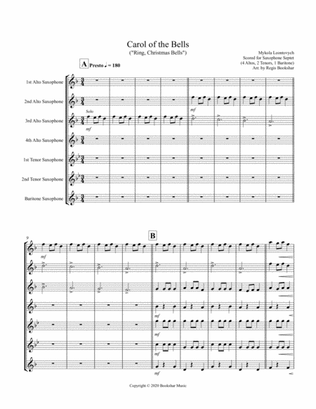 Carol of the Bells (F min) (Saxophone Septet - 4 Alto, 2 Ten, 1 Bari)