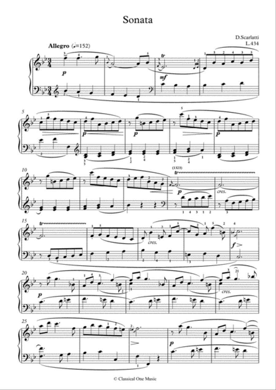 Scarlatti-Sonata in B-Major L.434 K.267(piano) Piano Solo scores gallery preview page 2