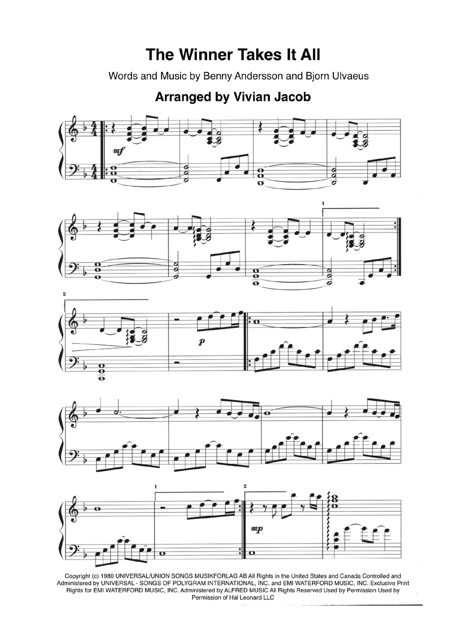 The Winner Takes It All from MAMMA MIA! Harp scores gallery preview page 1
