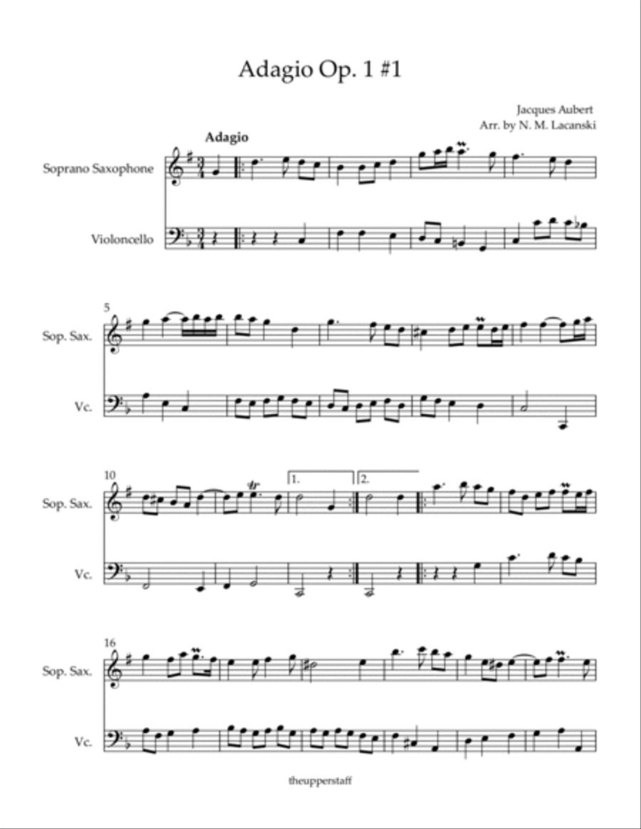 Adagio Op. 1 #1 Soprano Saxophone scores gallery preview page 2
