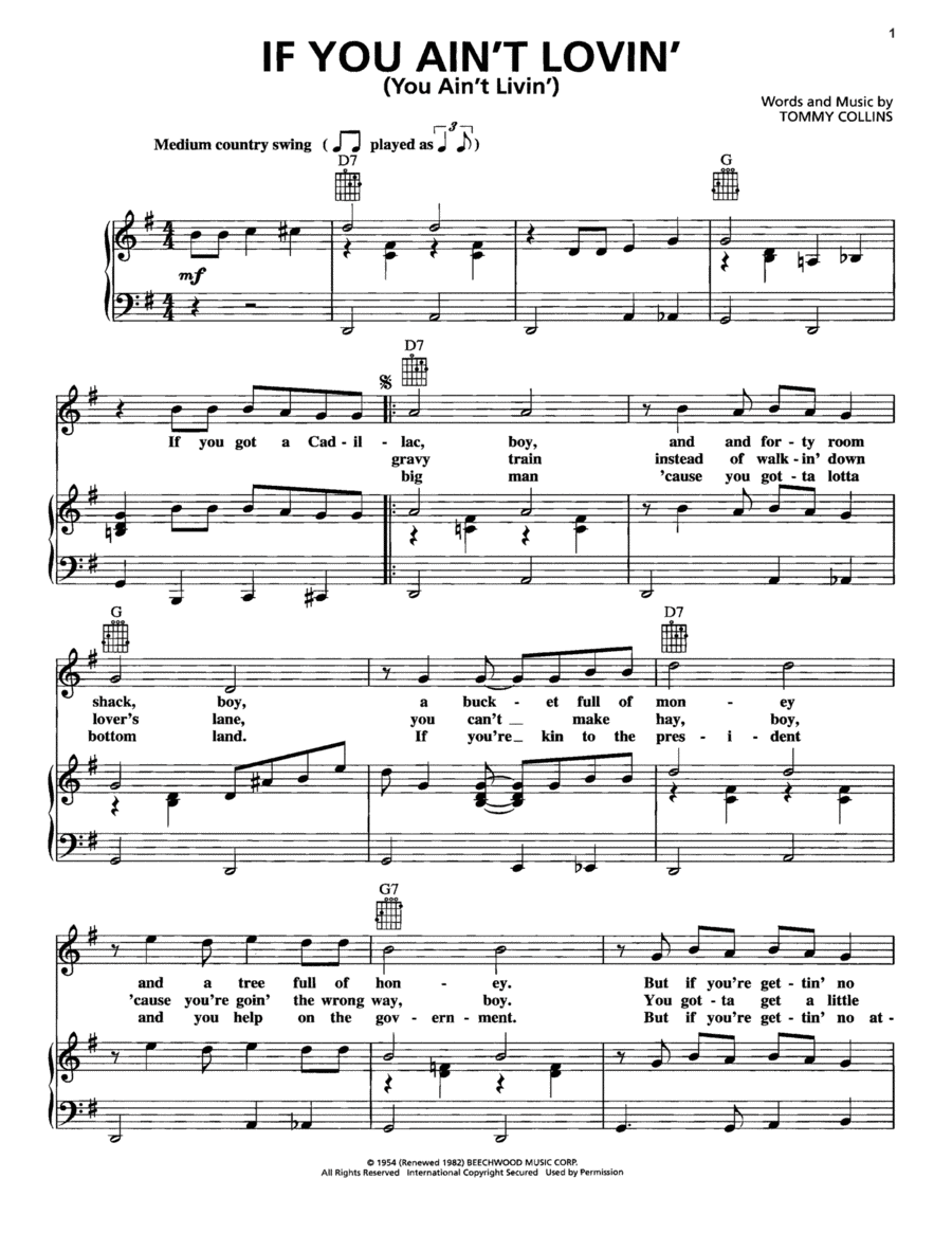 If You Ain't Lovin' (You Ain't Livin') Piano, Vocal, Guitar scores gallery preview page 1