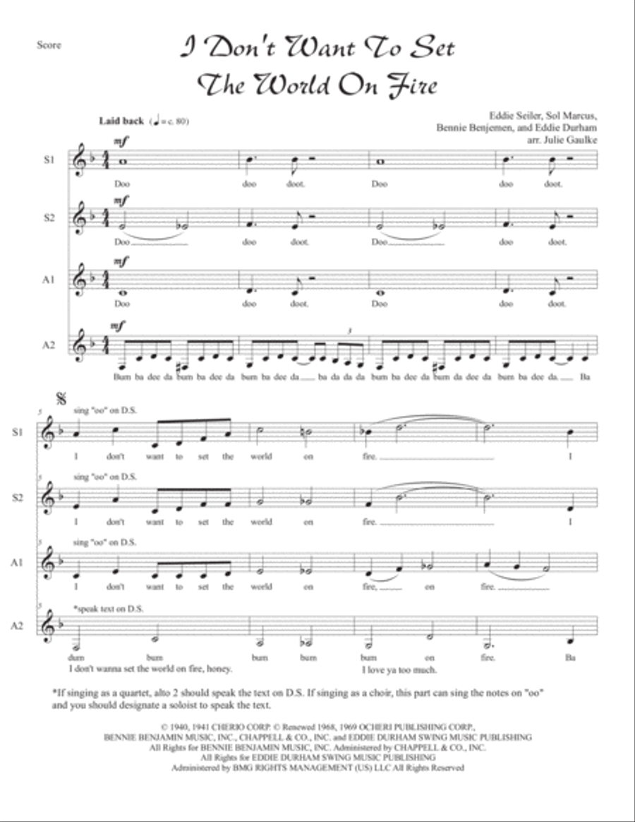 I Don't Want To Set The World On Fire SSAA scores gallery preview page 1