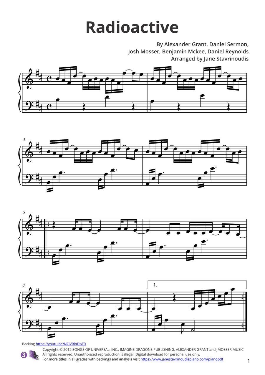 Radioactive Piano Solo scores gallery preview page 1