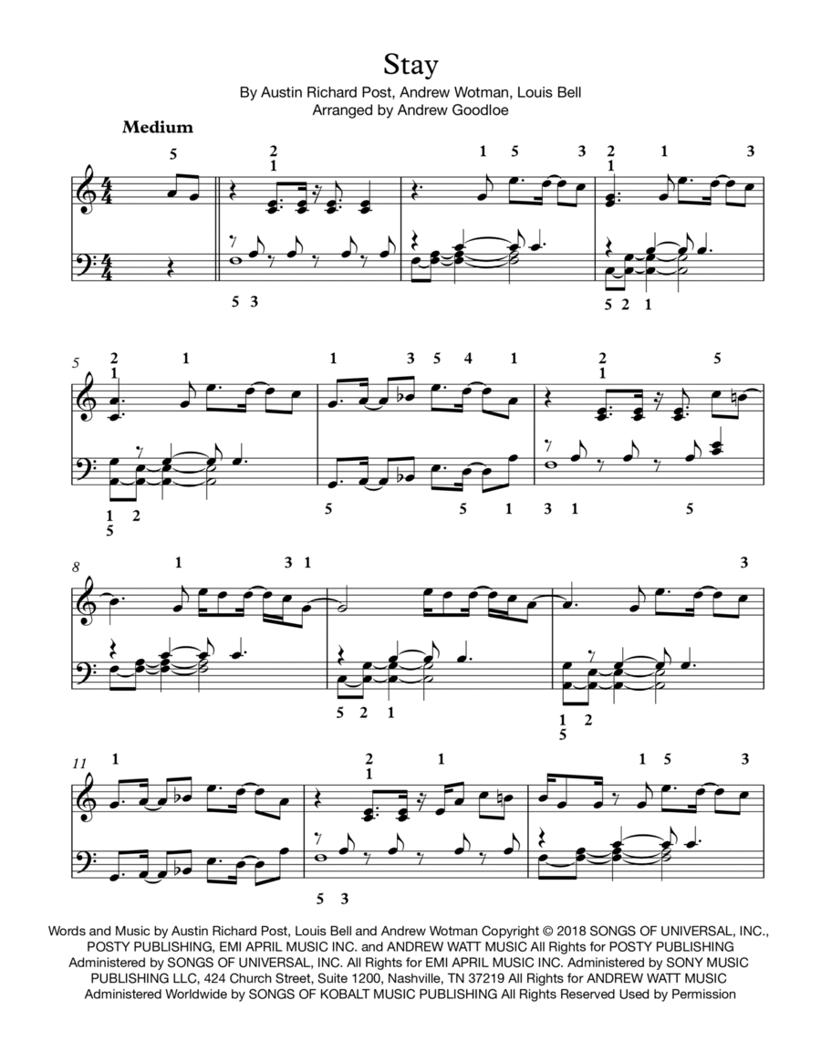 Stay Piano Solo scores gallery preview page 1