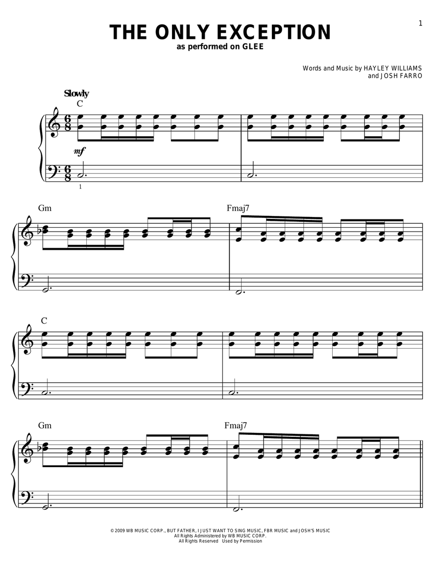 The Only Exception The Only Exception Easy Piano scores gallery preview page 1
