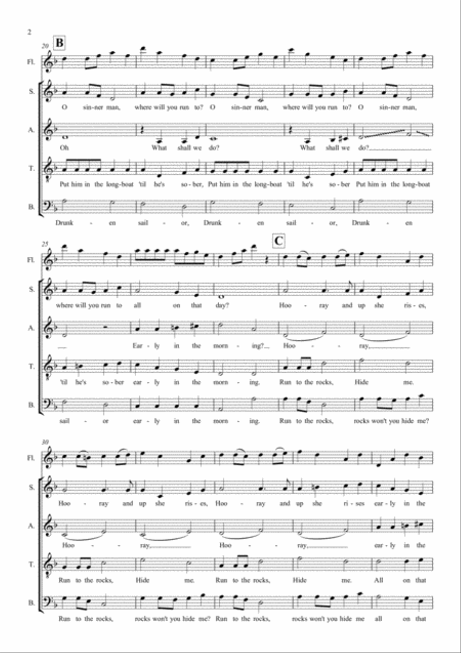 Drunken Sailor partnered with O sinner Man SATB 4-Part scores gallery preview page 2