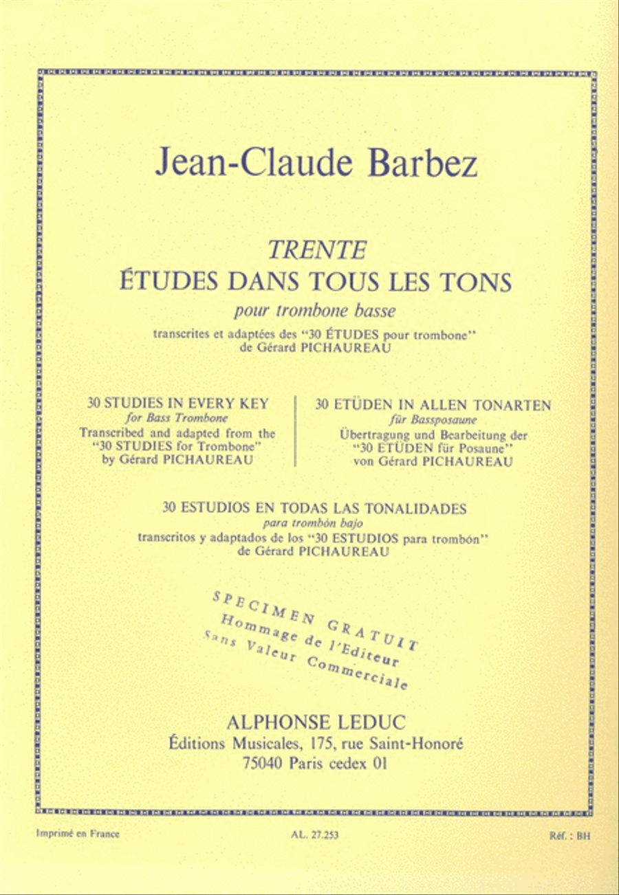 30 Etudes Dans Tous Les Tons (trombone-bass Solo) Trombone Solo scores gallery preview page 1