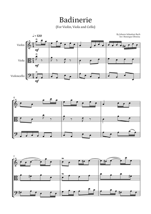 Badinerie by J. S. Bach (For Violin, Viola and Cello)