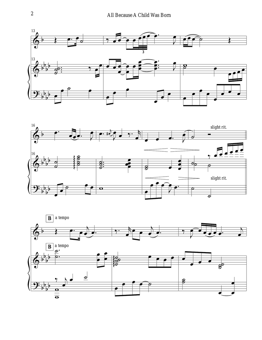 All Because A Child Was Born Alto Saxophone scores gallery preview page 3