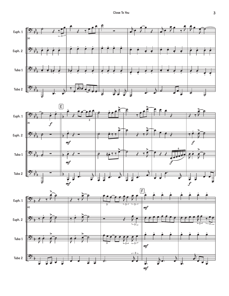 (They Long To Be) Close To You Brass Quartet scores gallery preview page 3