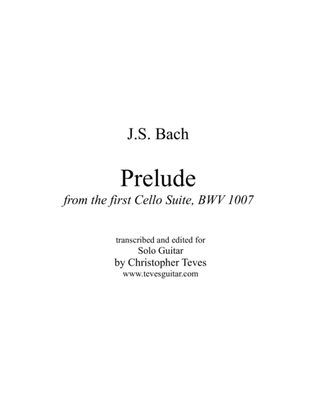 Book cover for Prelude, from the first Cello Suite, BWV 1007, solo guitar