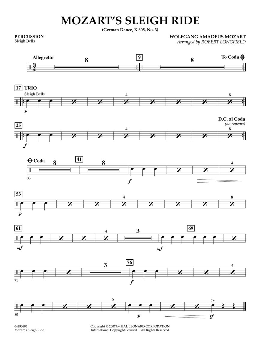 Mozart's Sleigh Ride (German Dance, K.605, No.3) - Percussion Orchestra scores gallery preview page 1
