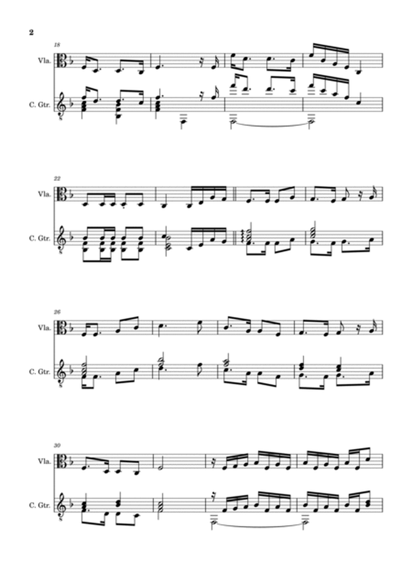 Scottish Folk Song - Auld Lang Sine. Arrangement for Viola and Classical Guitar. Score and Parts. image number null