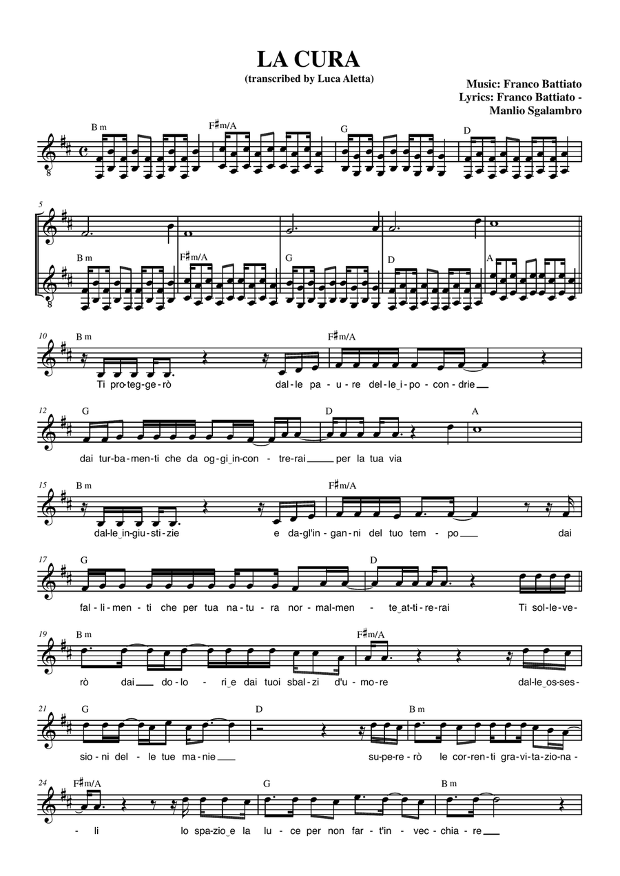 La Cura Piano, Vocal scores gallery preview page 1