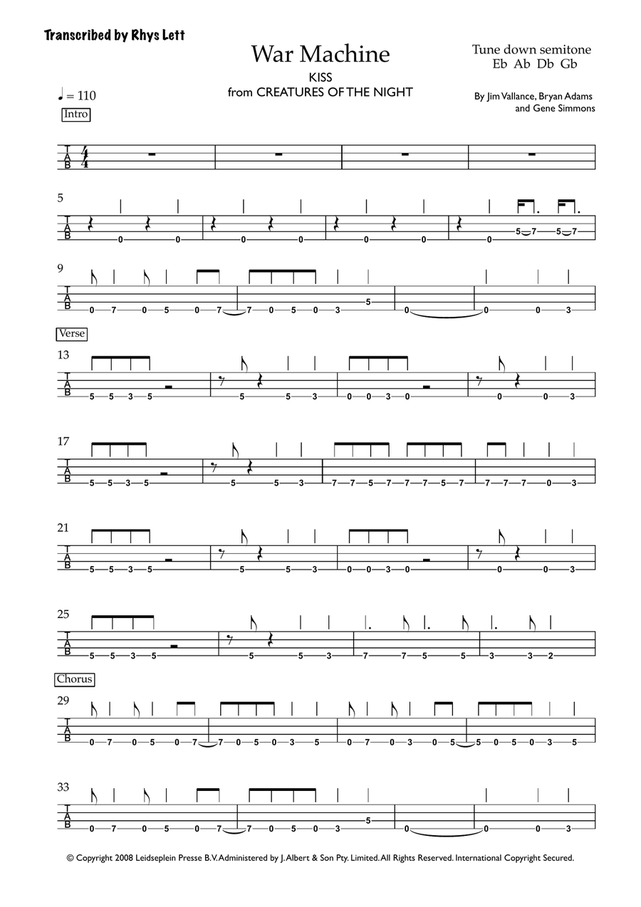 War Machine Guitar Tablature scores gallery preview page 1