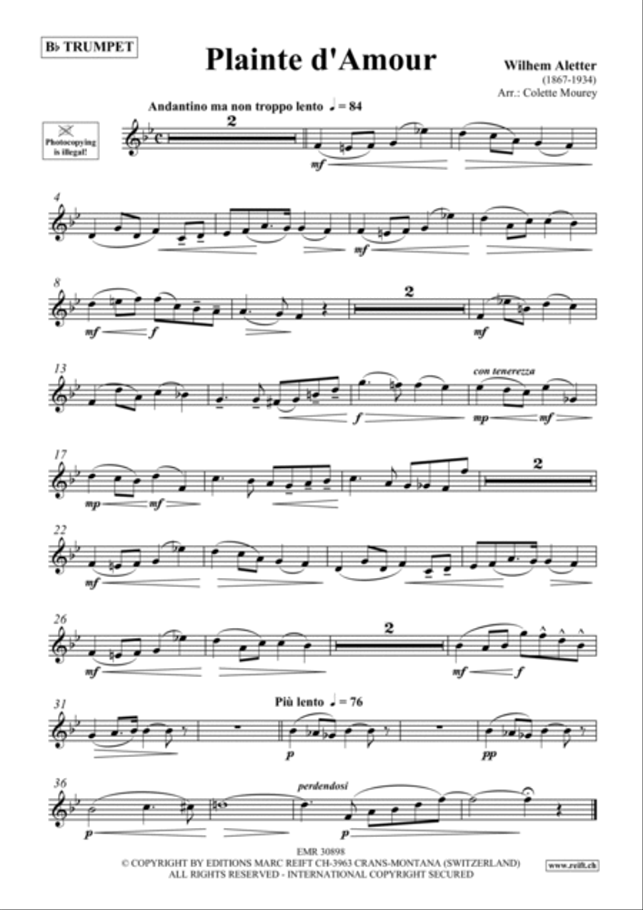 Plainte d'Amour Plainte d'Amour Trumpet scores gallery preview page 2