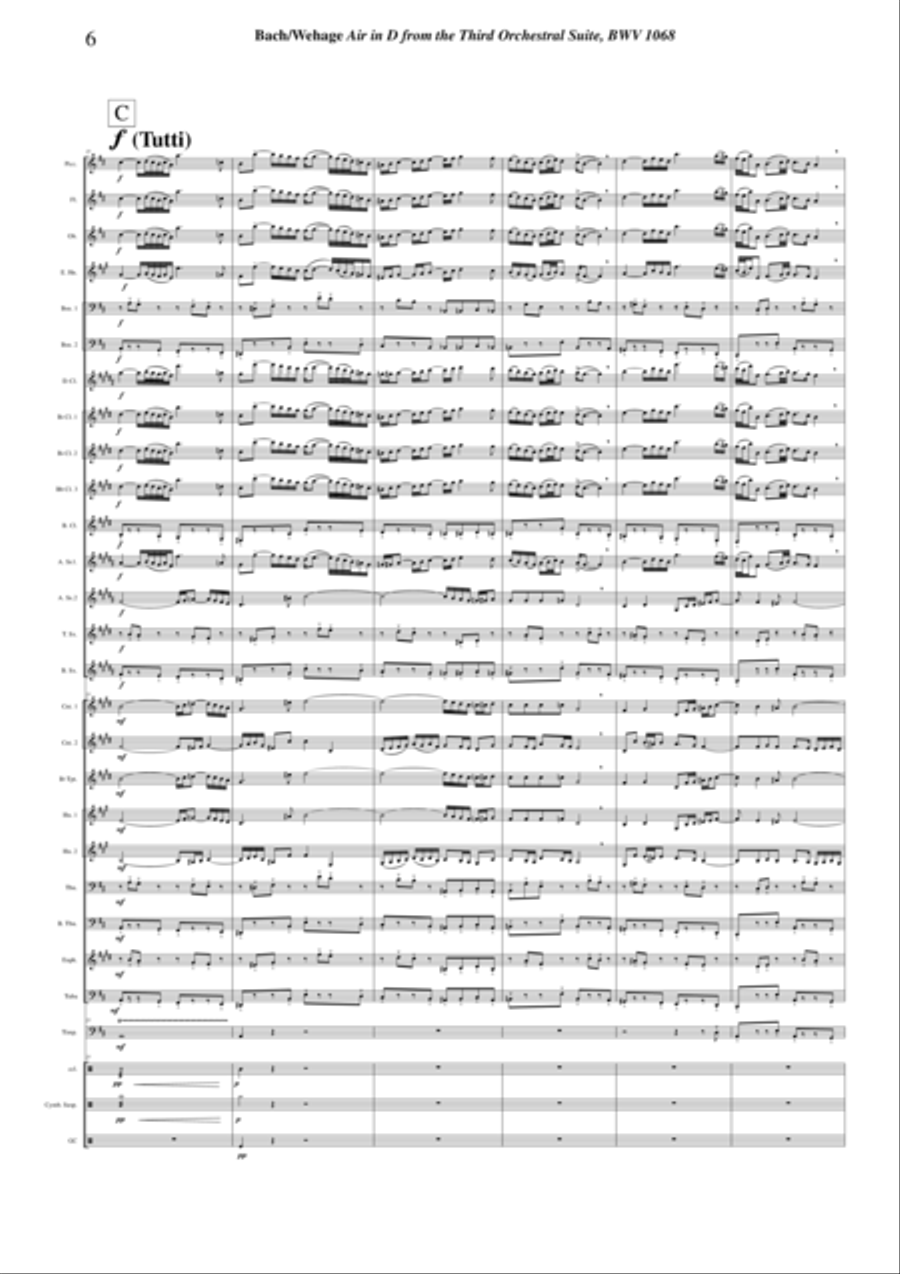 Johann Sebastian Bach/Wehage, Air in D from the Third orchestral suite, BWV 1068 arranged for concer Concert Band scores gallery preview page 6