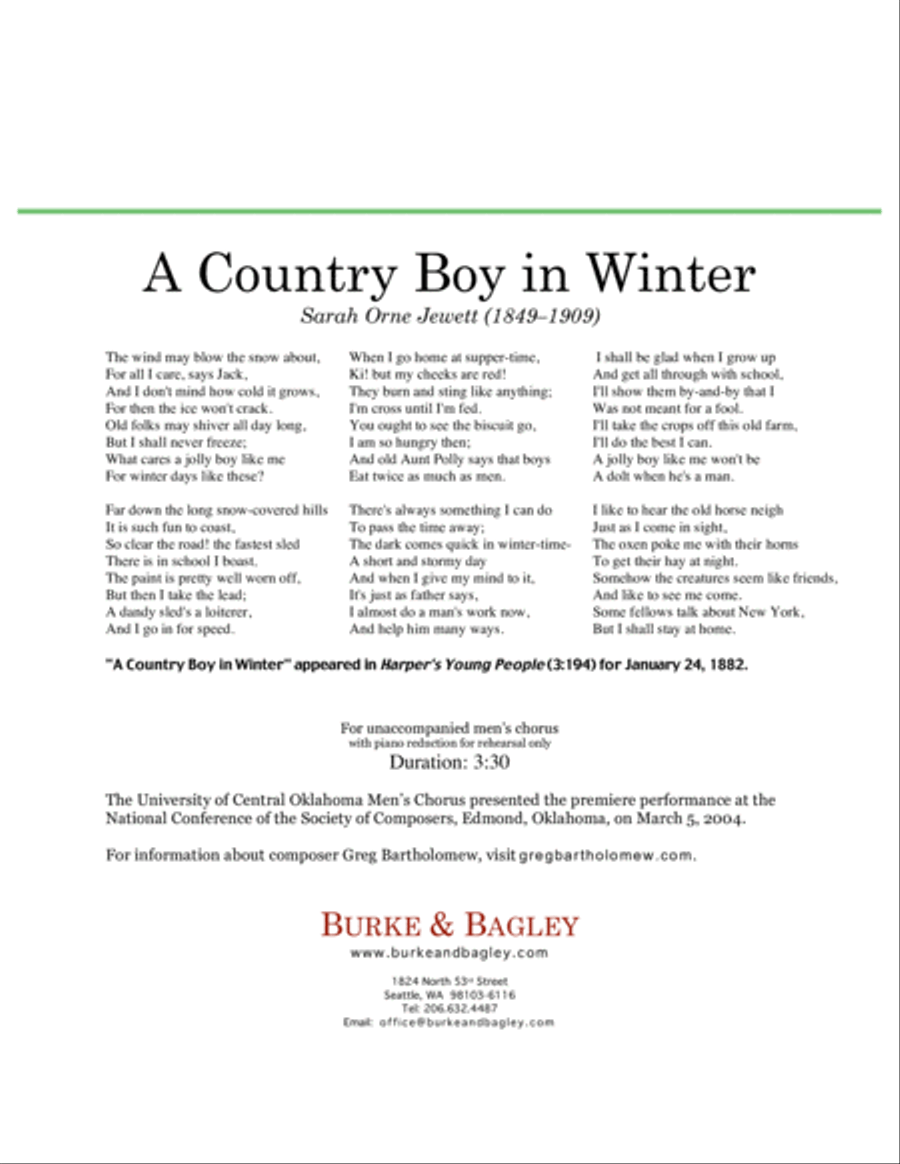 A Country Boy in Winter TTBB scores gallery preview page 2