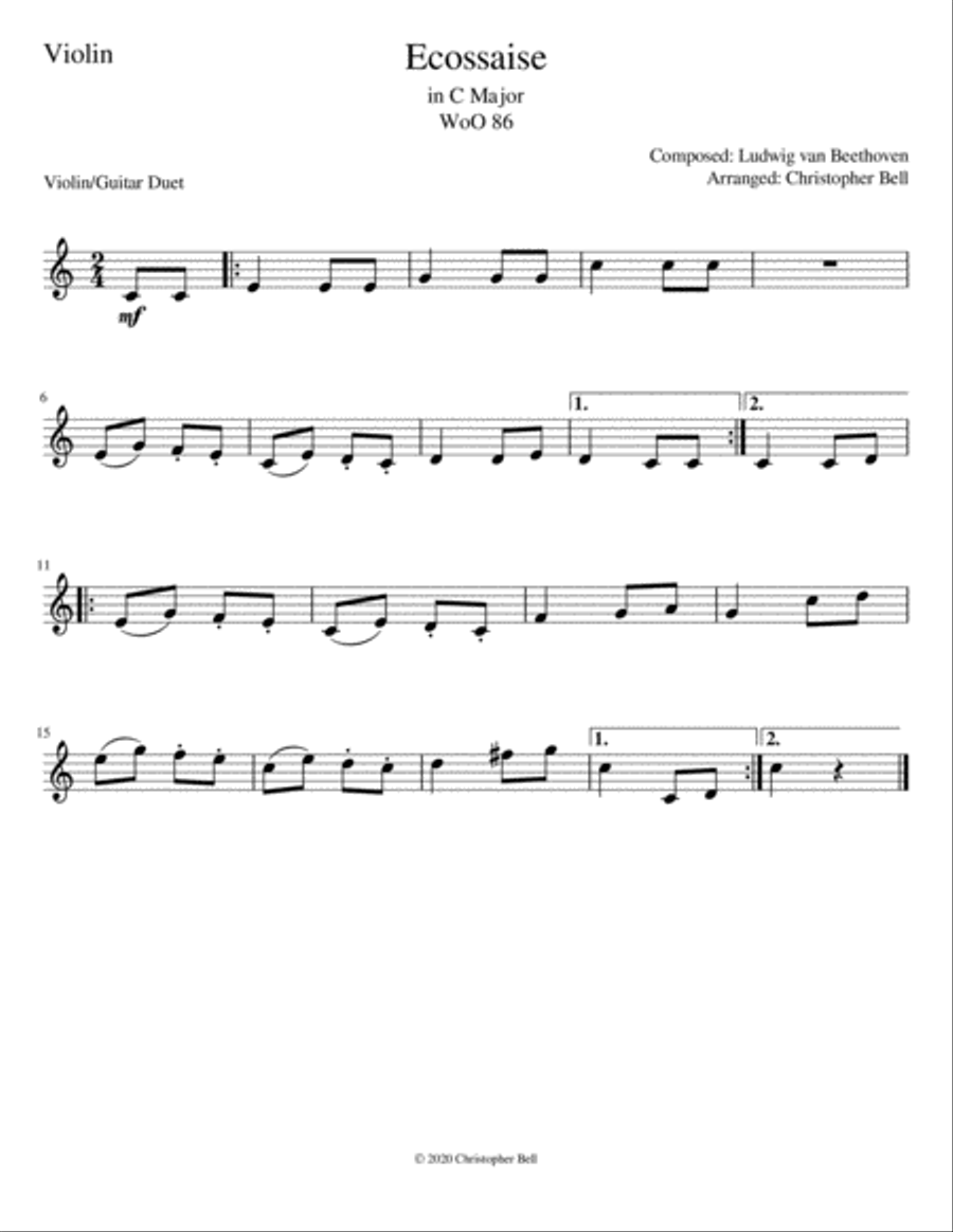 Ecossaise - Beethoven - Violin-Guitar Duet String Duet scores gallery preview page 2