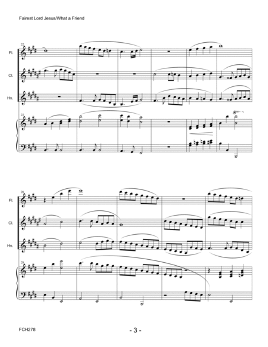 FAIREST LORD JESUS/WHAT A FRIEND WE HAVE IN JESUS - Flute, Clarinet & Horn with Piano Small Ensemble scores gallery preview page 3