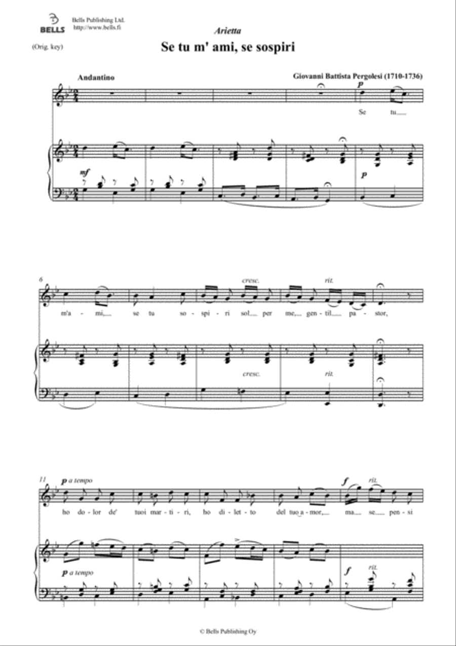 Se tu m'ami, se sospiri (Original key. G minor) Voice Solo scores gallery preview page 1