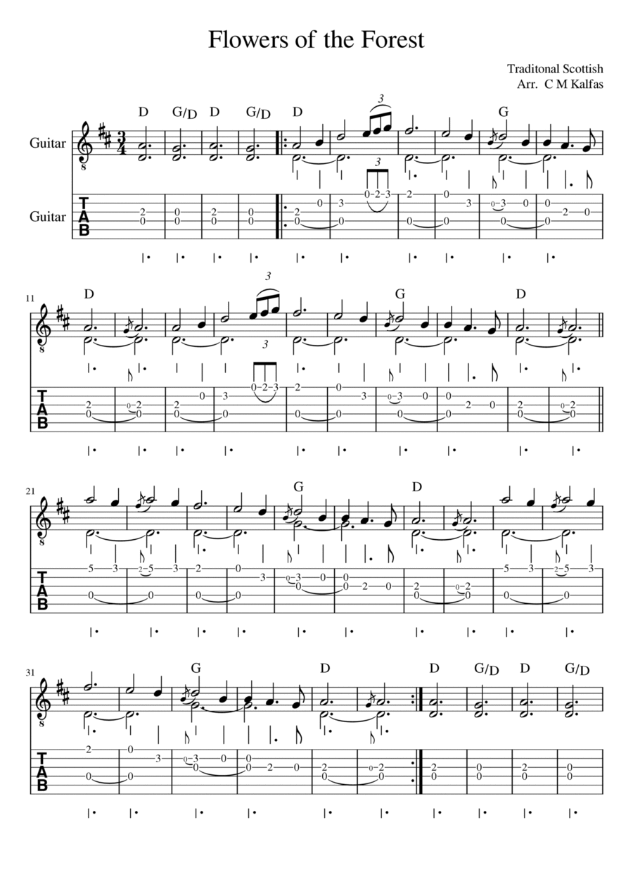 Flowers of the Forest Acoustic Guitar scores gallery preview page 1
