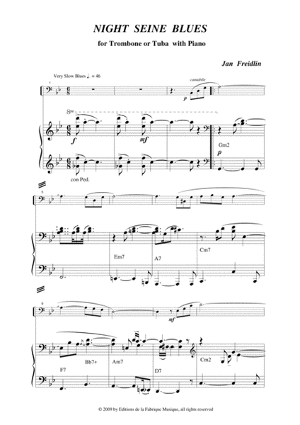 Jan Freidlin: Night Seine Blues for trombone or tuba and piano