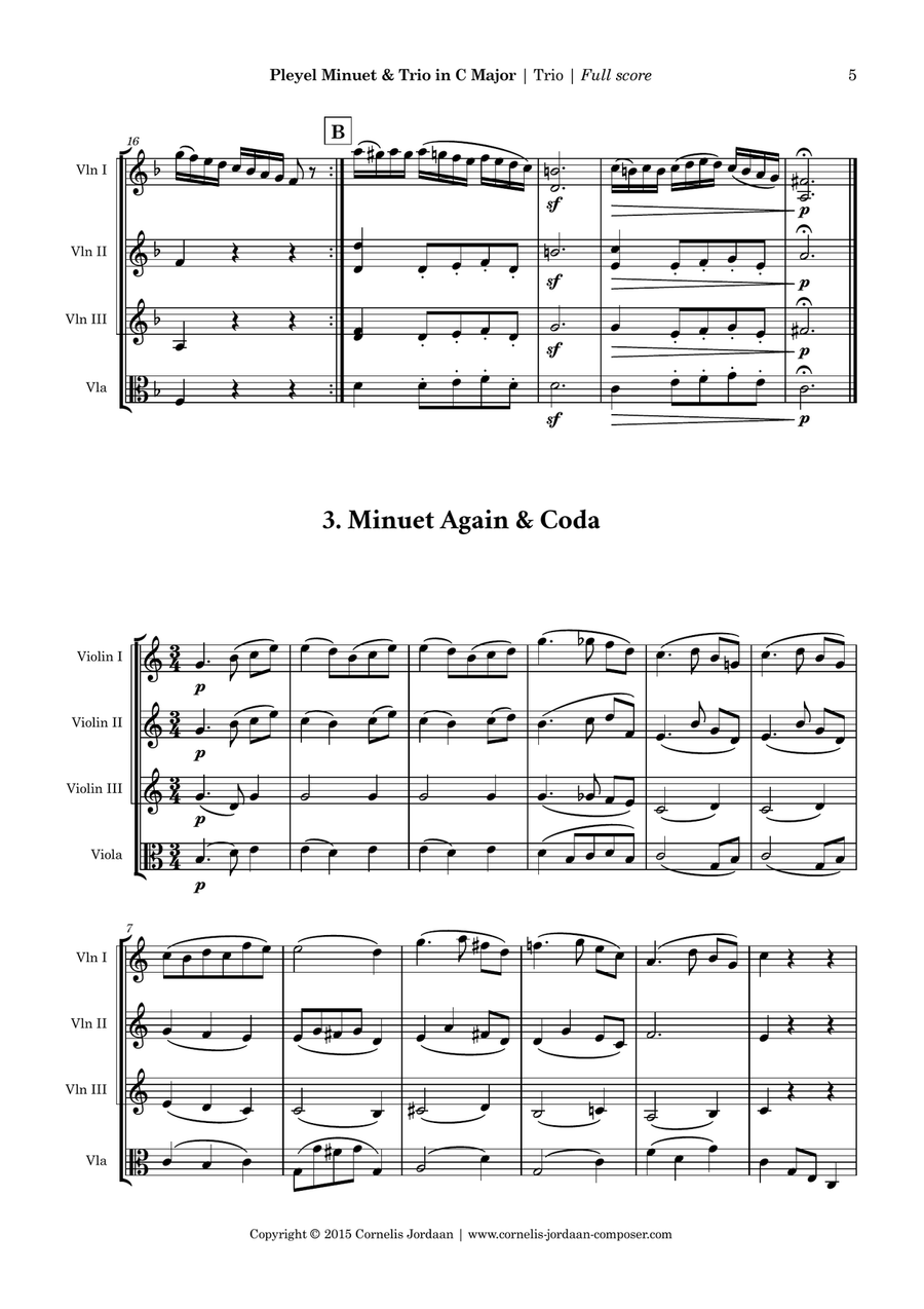 PLEYEL : Easy Minuet & Trio for 3 violins & viola String Quartet scores gallery preview page 5