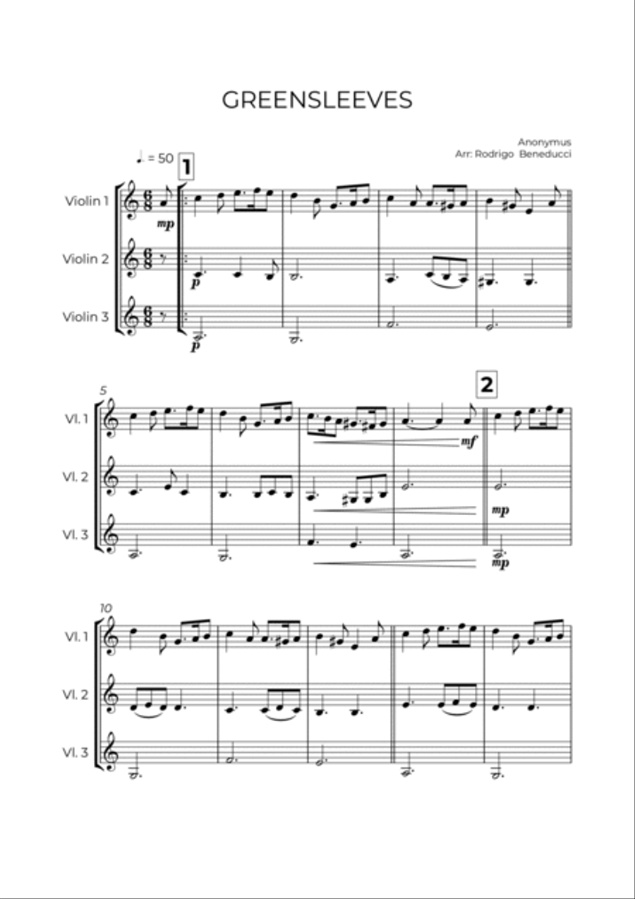 GREENSLEEVES - ANONYMUS - VIOLIN TRIO String Trio scores gallery preview page 2