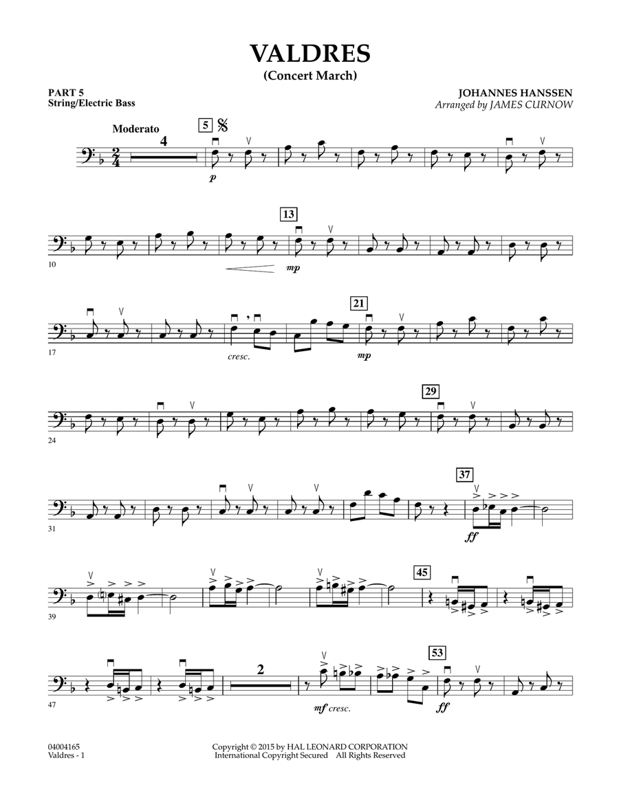 Valdres (Concert March) - Pt.5 - String/Electric Bass Concert Band scores gallery preview page 1