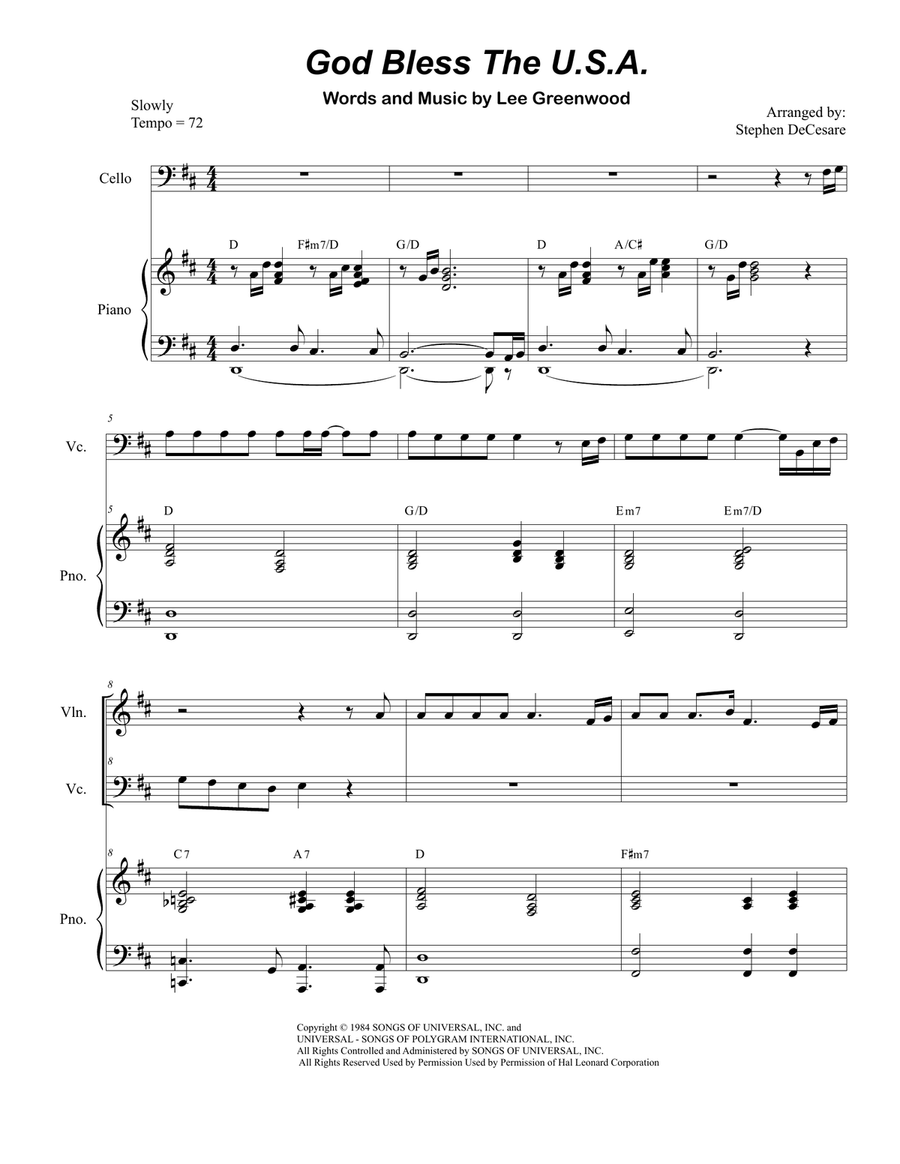 God Bless The U.S.A. Piano Trio scores gallery preview page 1