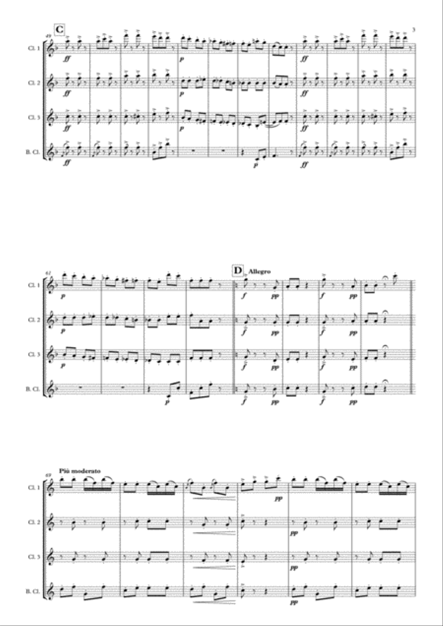 Pizzicato Polka arranged for Clarinet Quartet Clarinet Quartet scores gallery preview page 3