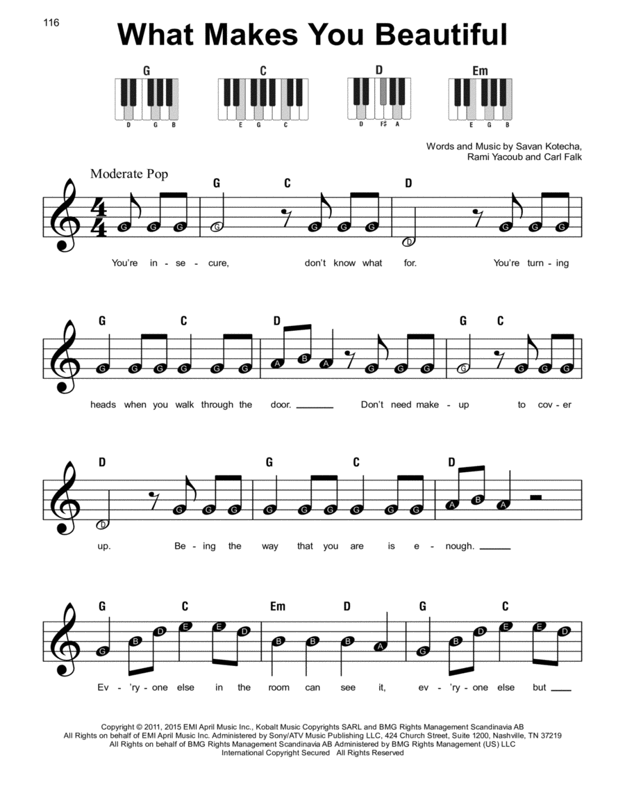 What Makes You Beautiful Easy Piano scores gallery preview page 1