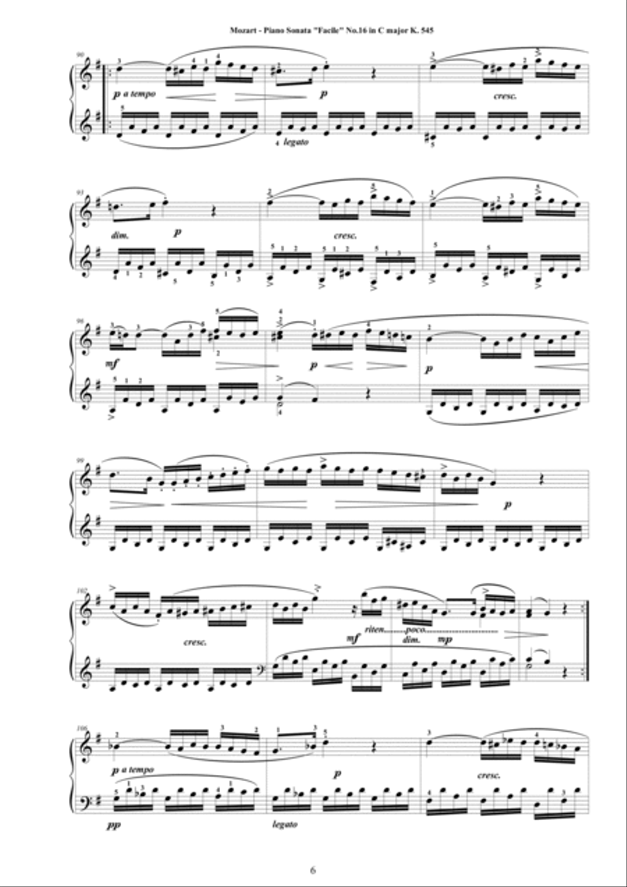 Mozart - Piano Sonata 'Facile' No.16 in C major K 545 - Complete score Easy Piano scores gallery preview page 6