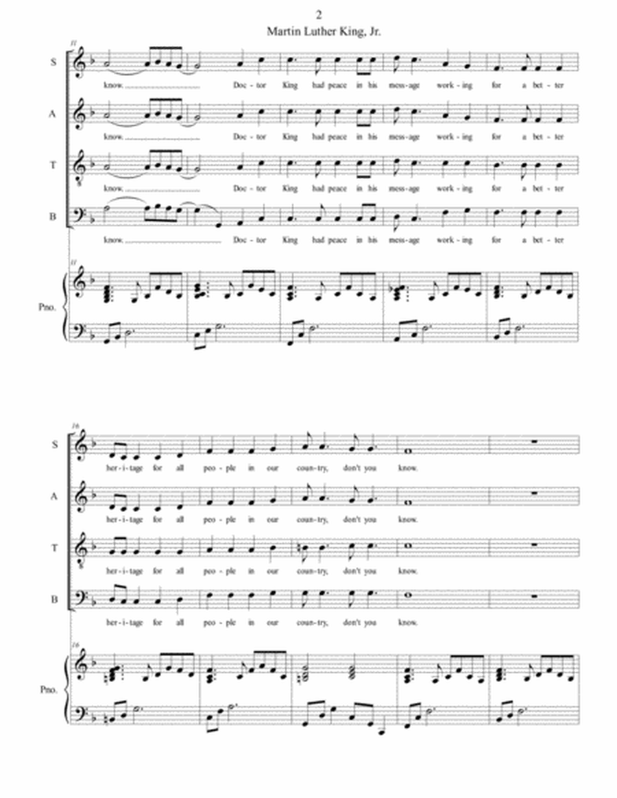 A Song in Praise of Martin Luther King Jr. for SATB choir