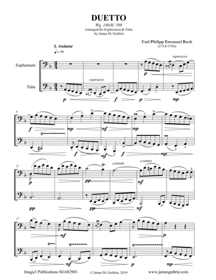 CPE Bach: Duetto Wq. 140 for Euphonium & Tuba image number null