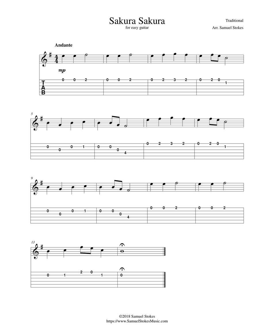 Sakura Sakura - for easy guitar with TAB Acoustic Guitar scores gallery preview page 1