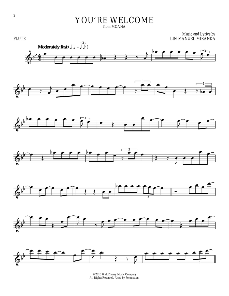 You're Welcome (from Moana) Flute Solo scores gallery preview page 1