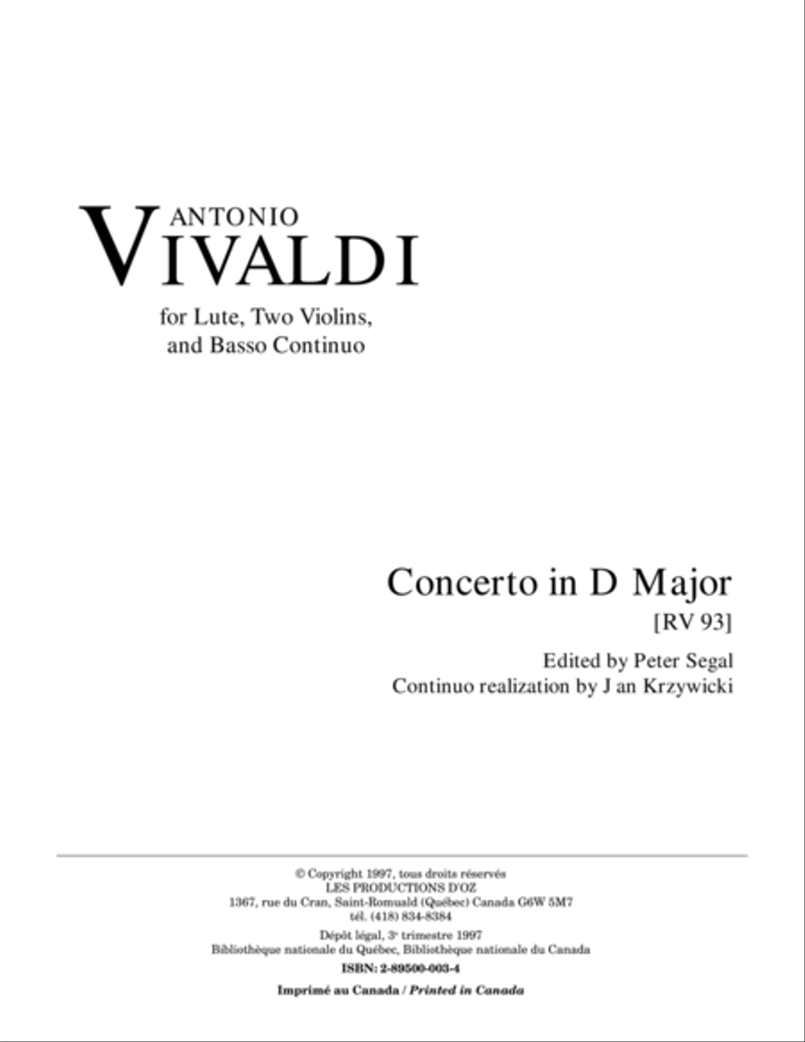 Concerto in D Major, RV 93 Orchestra scores gallery preview page 1