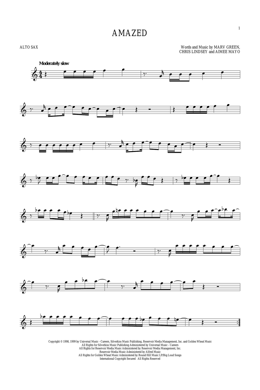 Amazed Alto Saxophone scores gallery preview page 1