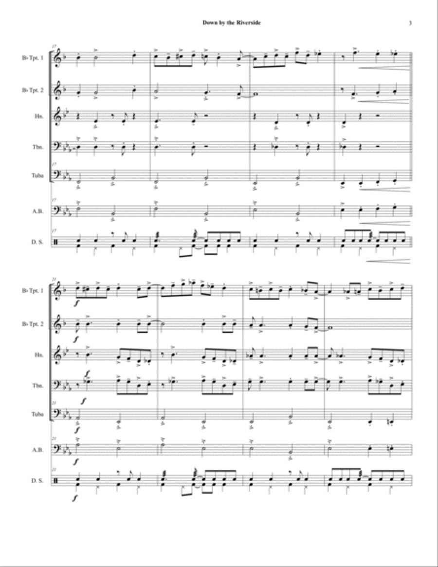 Down by the Riverside - Brass Quintet arranged in Trad. New Orleans Brass Band Style Brass Quintet scores gallery preview page 3