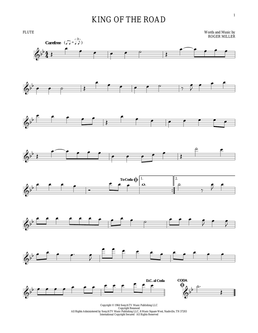 King Of The Road King Of The Road Flute Solo scores gallery preview page 1