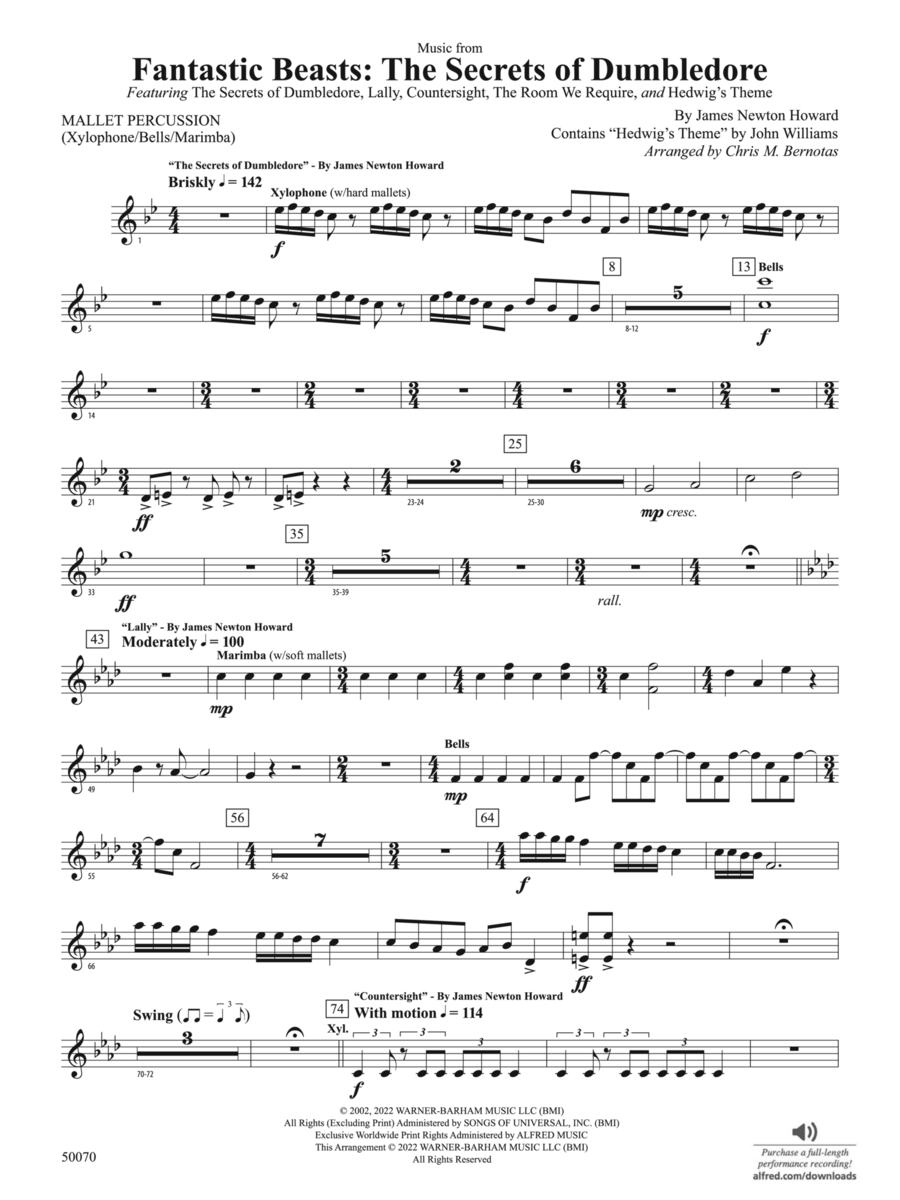 Fantastic Beasts: The Secrets of Dumbledore: Mallets Concert Band scores gallery preview page 1