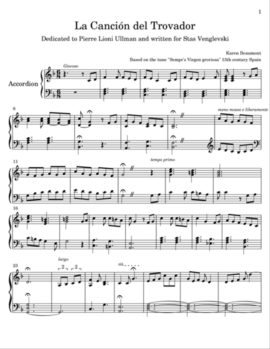 La Canción del Trovador La Canción del Trovador Accordion scores gallery preview page 2